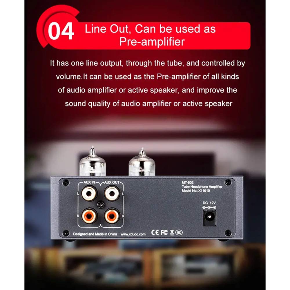 Xduoo MT-602 Class A Vacuum Tube Headphone Amplifier Tube-6J1 Preamp 1300mW @ 32 Ohm Output Stereo Audio Vacuum Tube Amplifier Tube Amplifier Hifi Vacuum Tube Headphone Amplifier DC 12V - Image 9